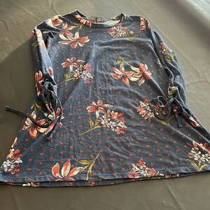 Polly & Esther Retro Dark Blue Floral Long Sleeve Mini Dress w/ Sleeve Detail